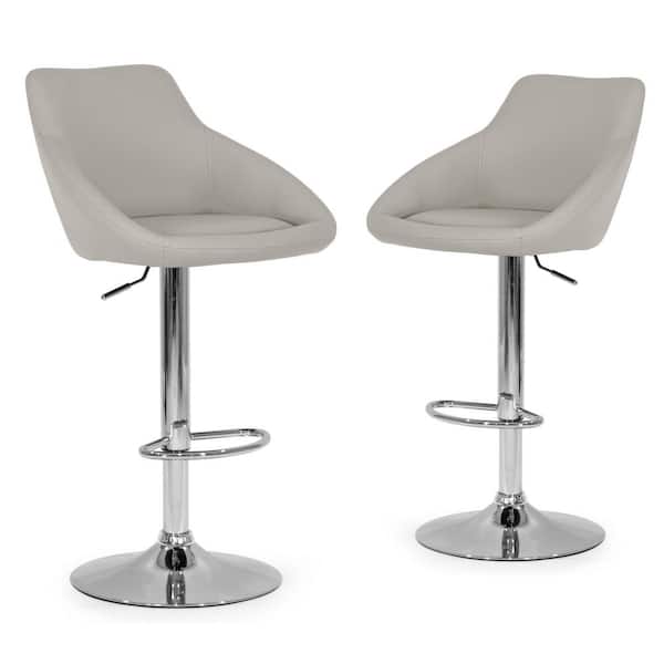 Glamour Home 33.25 in. Alani Ashy Grey Adjustable Height Swivel Bar Stool in Faux Leather (Set of 2)