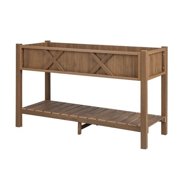 FORCLOVER 47 in. x 18 in. x 29 in. Plastic Raised Garden Bed with Storage Shelf and Drainage Holes in Coffee