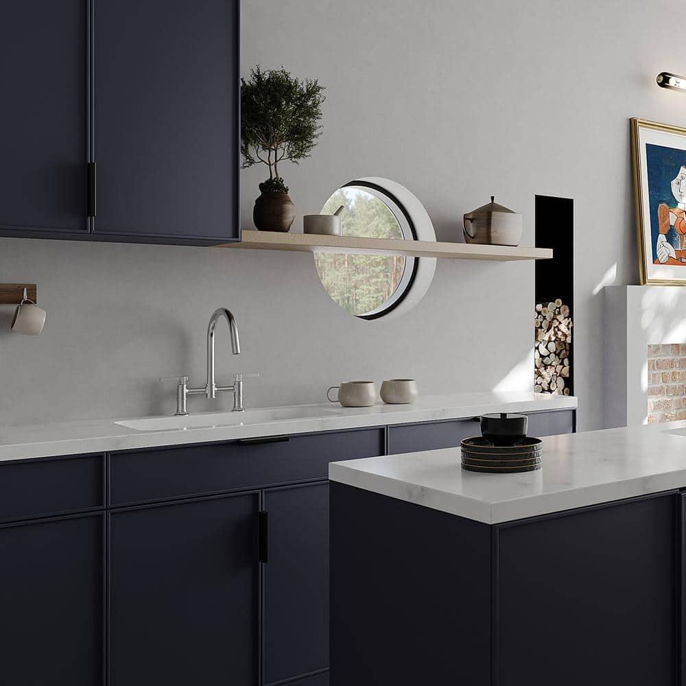 Polished Chrome Double-Handle Bridge Kitchen Faucet with 360 Swivel Spout