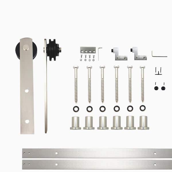 HOMACER 9 ft./108 in. Brushed Nickel Non-Bypass Sliding Barn Door Hardware Kit Straight Design Roller for Single Door