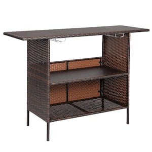 Rectangular Rattan 55 in. H Outdoor Bar Table with Cup Holders