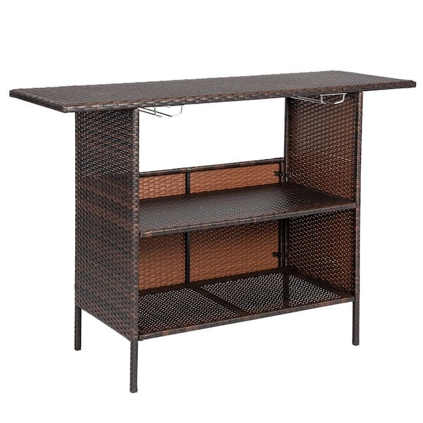 Karl home Rectangular Rattan 55 in. H Outdoor Bar Table with Cup Holders