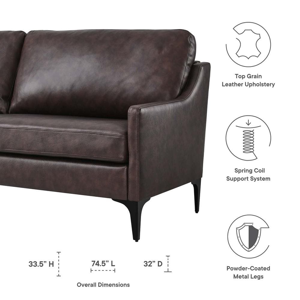 Lawson Sloped Arm Brown Leather Sofa with Removable Cushions