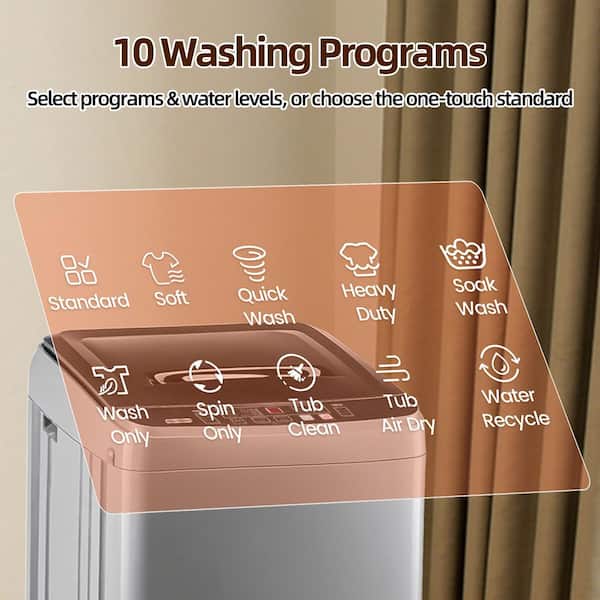 1.7 cu. ft. Full-Auto Portable Top Load Washer with 10- Wash Cycles, Compact for Dorm, Apt, Small Space in Grey
