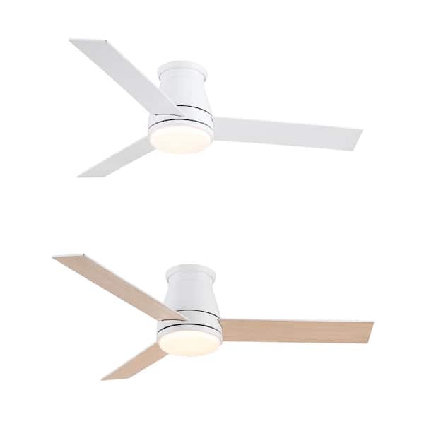 48 in. Indoor White Low Profile Ceiling Fan with Dimmable LED Light and Remote Control for Medium Rooms
