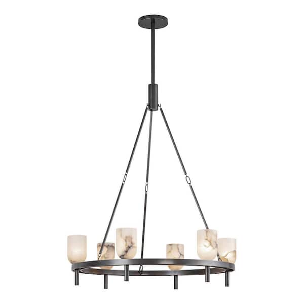 ALORA Lucian 32 in. 6 Light 60-Watt Urban Bronze/Alabaster Chandelier