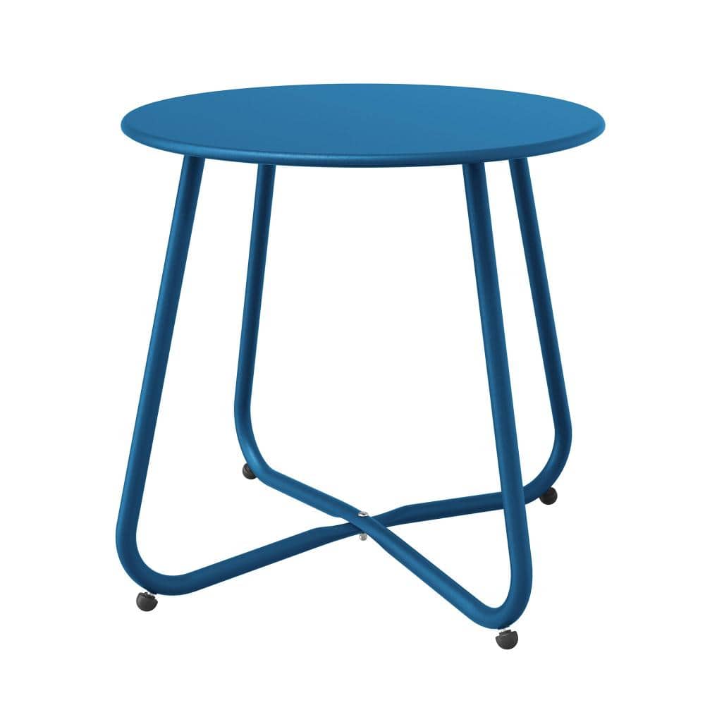 17.7 in. Outdoor Side Tables, Round Metal Side Table, Small Round End Table for Patio Yard Garden, Balcony, Blue