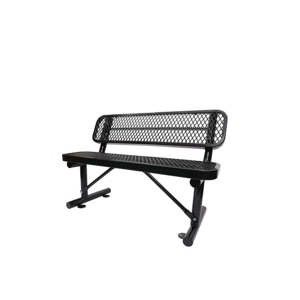 48 in. Black Rectangle Metal Outdoor Recliner Bench Picnic Table with Backr