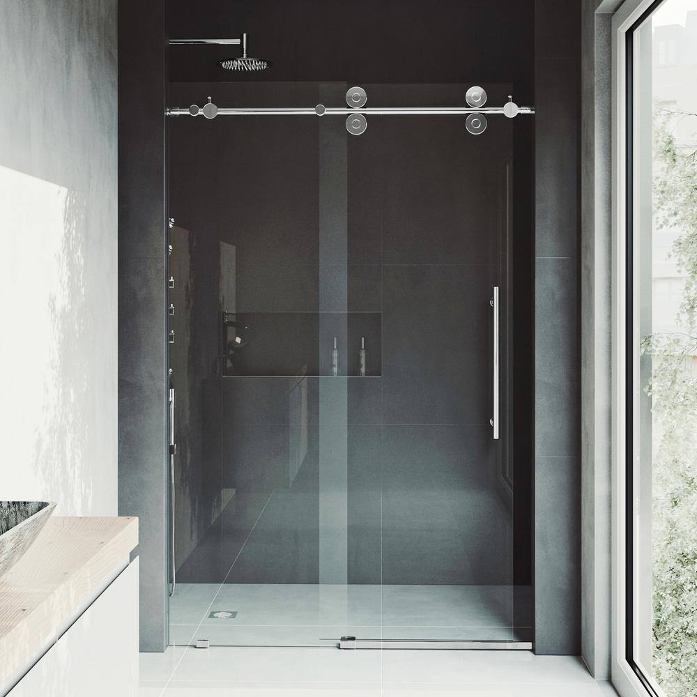 Elan 48-inch Frameless Sliding Shower Door with Clear Glass and Chrome Hardware