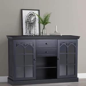 47 in. Classic Black MDF With Premium Painted Modern Buffet Sideboard With 2-Drawers and Tempered Glass Door