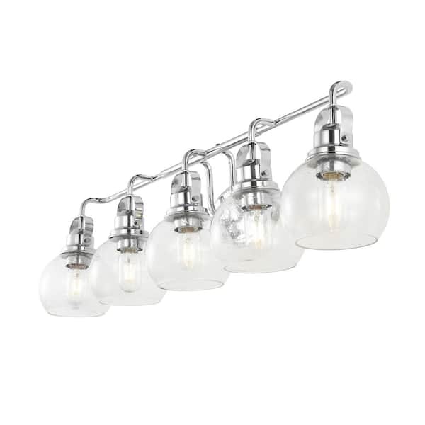 Shirley 36.25 in. 5-Light Metal/Seeded Glass Vanity Light, Chrome