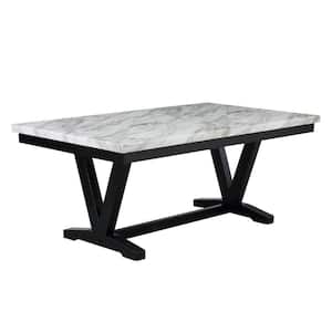 72 in. Black and White Marble Top Trestle Dining Table (Seat of 6)