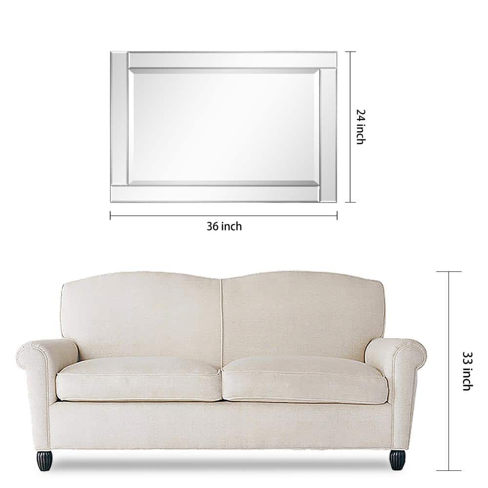 Silver Beveled Rectangular Wall Mirror with Wood Frame