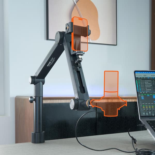 Microphone Boom Arm Desk Mount 360° Rotatable Mic Stand with 3/8 in. to 5/8 in. Adapter Port Headset Hook for Blue Yeti