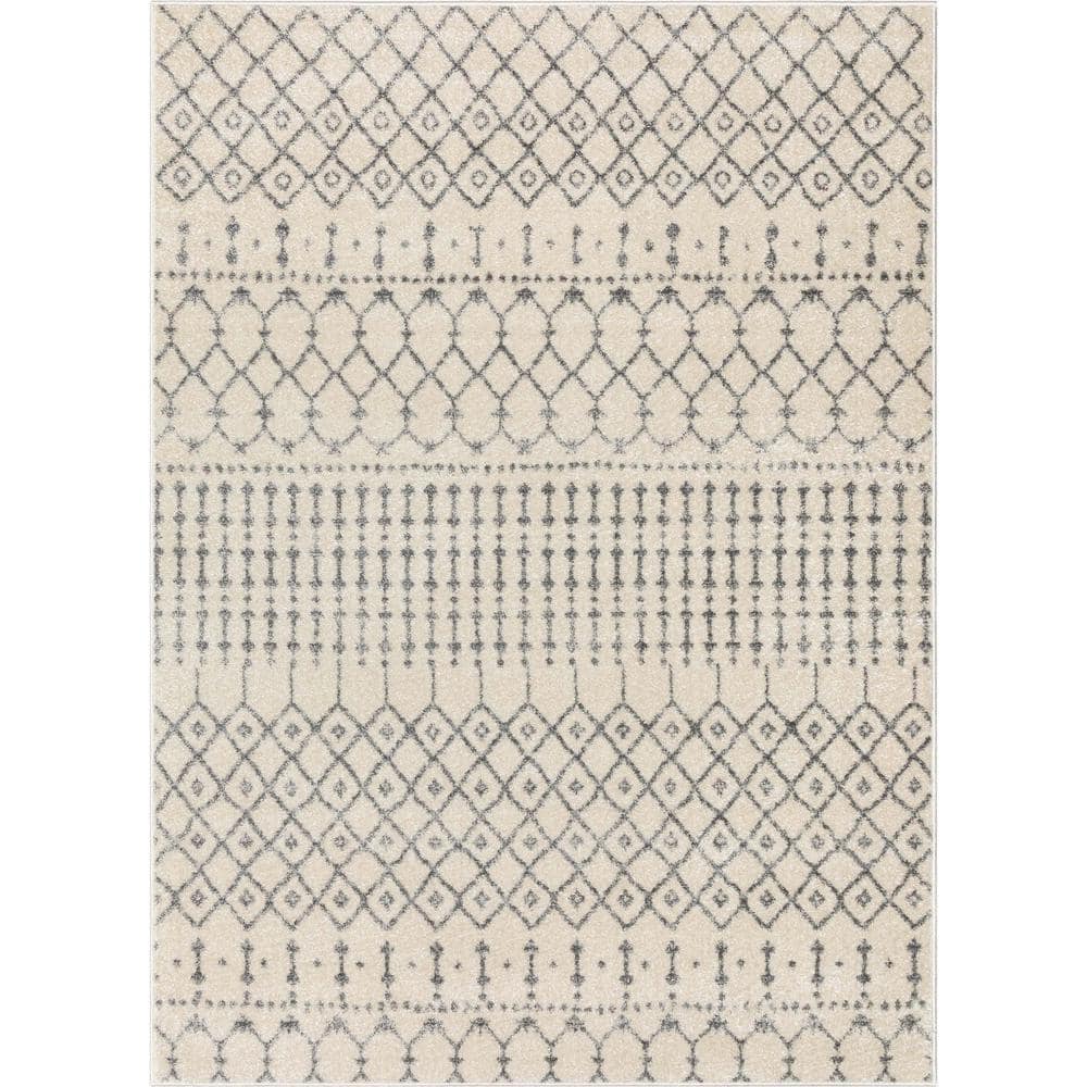 Ivory Grey Synthetic 5'3" x 7'3" Rectangular Easy-Care Area Rug