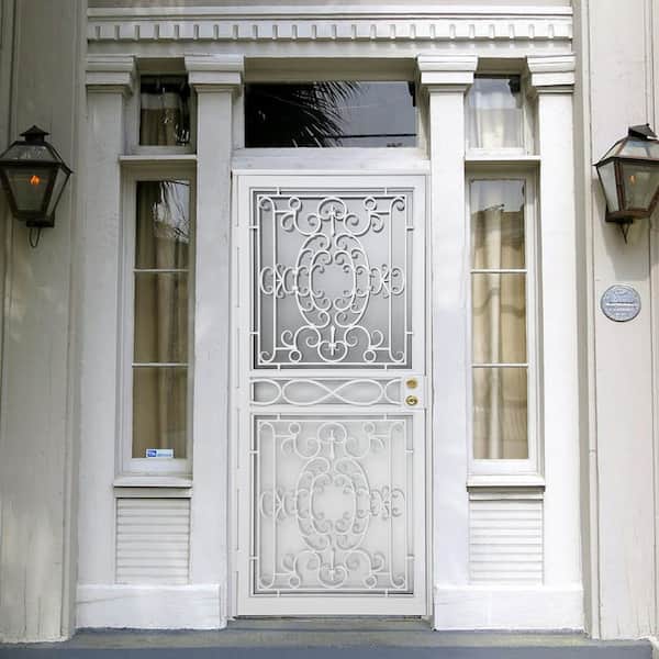 Kensington 36 in. x 80 in. White Wrought Iron Steel Security Storm Door