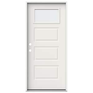 36 in. x 80 in. 3 Panel Right-Hand/Inswing 1/4 Lite Clear Glass White Steel Prehung Front Door