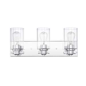 20.5 in. 3-Light Chrome Vanity Light with Ribbed Glass Shades