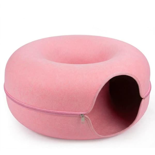 Cat Cave Bed for Indoor Cats, Large Cat Tunnel for Multiple & Large Cats, Scratch Detachable Cave Bed, Pink, Large