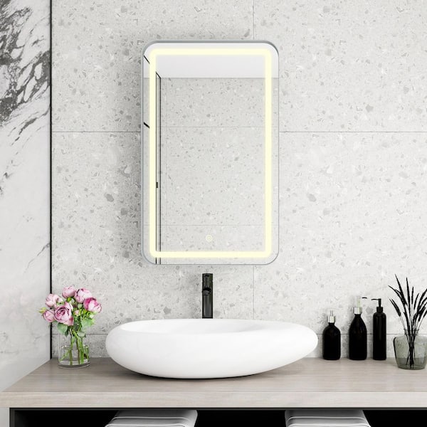 20 in. W x 34 in. H Silver Rectangular 3-Color Temperature LED Light Surface/Recessed Medicine Cabinet with Mirror