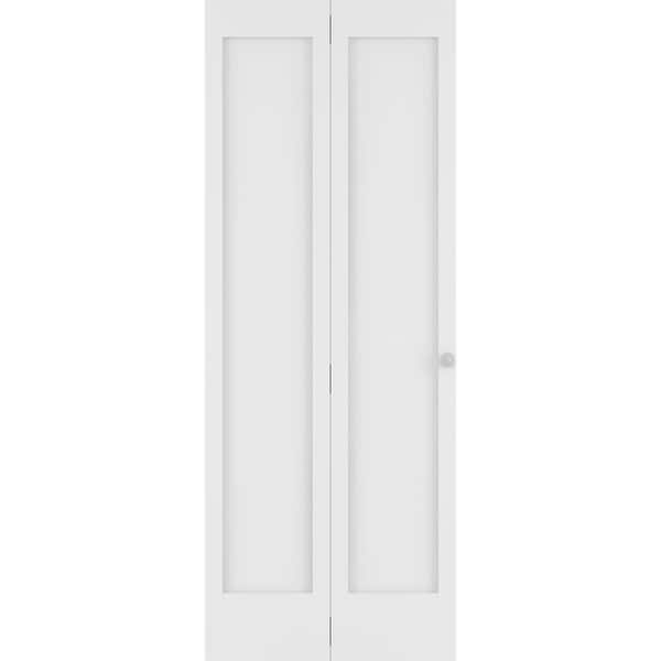 36 in x 80 in Shaker 1-Panel Solid Core Pine/MDF Primed Wood Bi-fold Door with Hardware