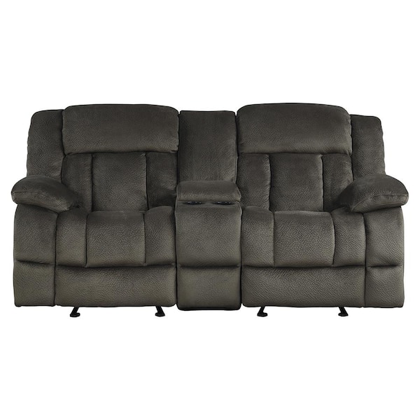 Lazzara Magnus 79 in. W Chocolate Microfiber Double Manual Reclining Loveseat with Center Console