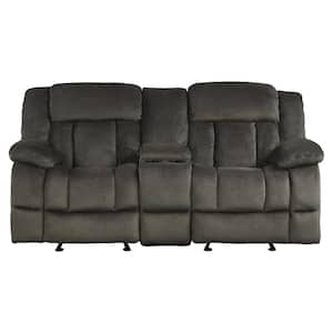 Magnus 79 in. W Chocolate Microfiber Double Manual Reclining Loveseat with Center Console