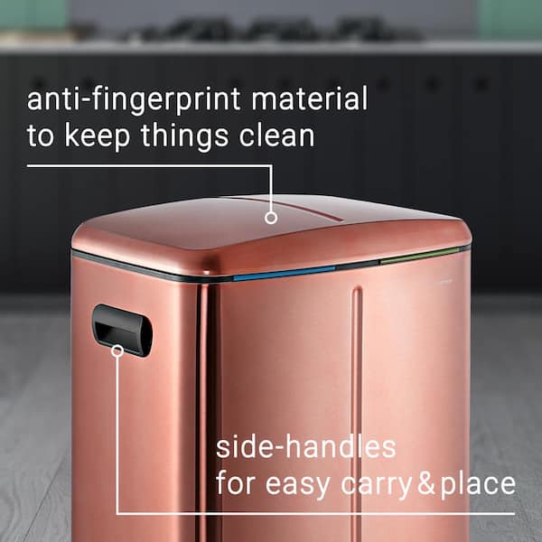 Happimess Marco Rectangular 10.5-Gallon Double Bucket Trash Can with Soft-Close Lid, Rose Gold