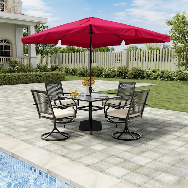8 ft red patio umbrella Mondawe 10 ft. x 8 ft. Rectangle Red Market Patio Umbrella with Square Umbrella Base