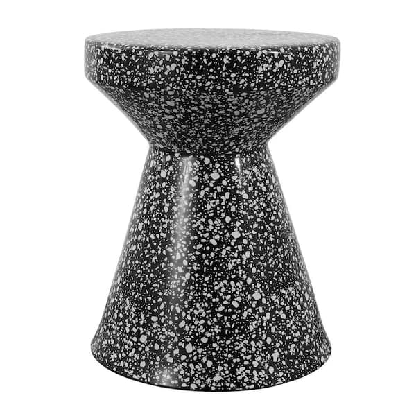 Xenia 17.75 in. Modern Bohemian Terrazzo Indoor/Outdoor Drum Accent Table, Black/White