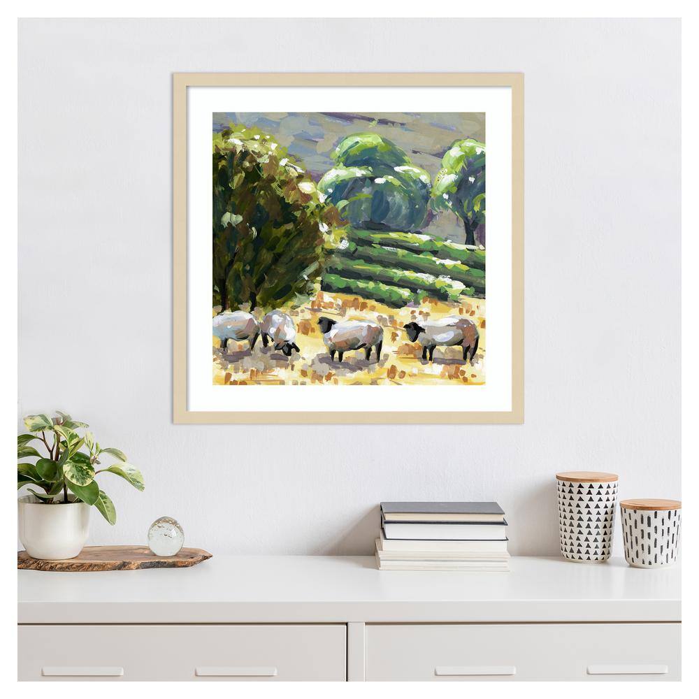 Melissa Wang Sheep in Summer I Natural Wood Framed Print
