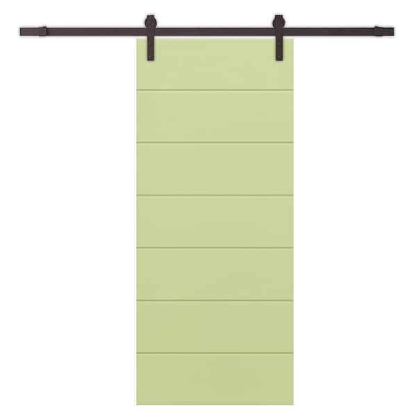CALHOME 38 in. x 96 in. Sage Green Painted Composite MDF Paneled Interior Sliding Barn Door with Hardware Kit