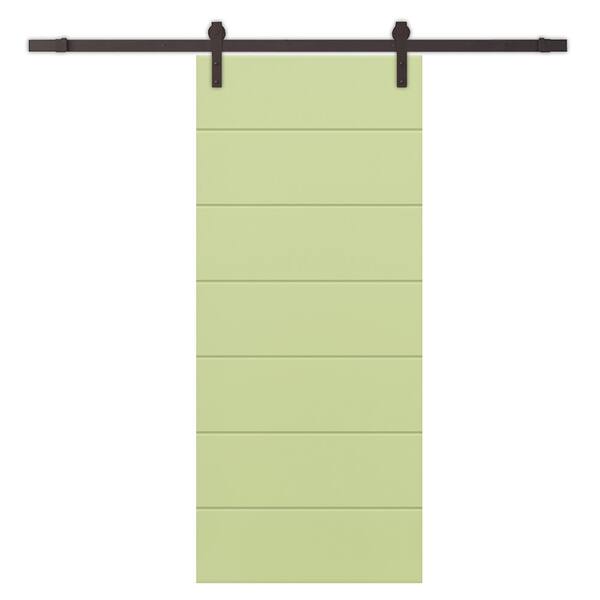 CALHOME 40 in. x 96 in. Sage Green Painted Composite MDF Paneled Interior Sliding Barn Door with Hardware Kit