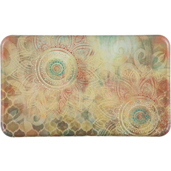 J&V TEXTILES Cloud Comfort Boho Study Floral 18 in. x 30 in. Anti-Fatigue Kitchen Mat