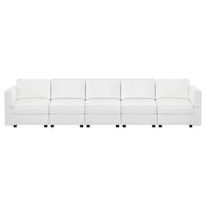 138.19 in. W Faux Leather 5-Seater Living Room Modular Sectional Sofa for Streamlined Comfort in White