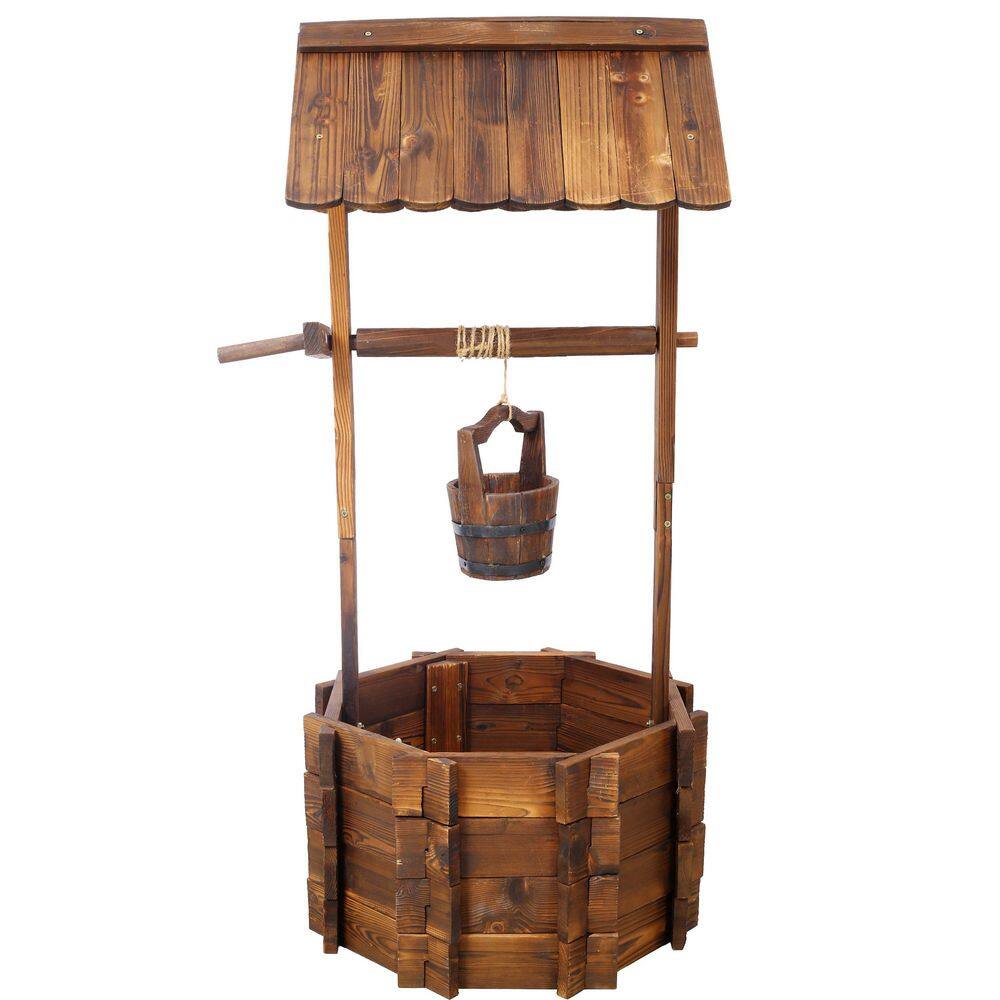 Ami Indoor and Outdoor Brown Wood Flower Individual Floor Planters, Wishing Well Decorative Planter With Hanging Bucket price history on PriceWatchPro