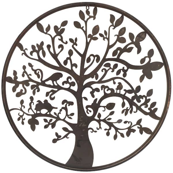 Tree of Life 0.25 in. W x 31.5 in. H Orange Iron Outdoor Wall Art
