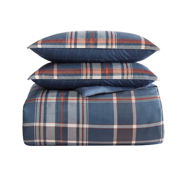 Eddie Bauer Shasta Lake 3-Piece Blue Microsuede Full/Queen Duvet Cover Set