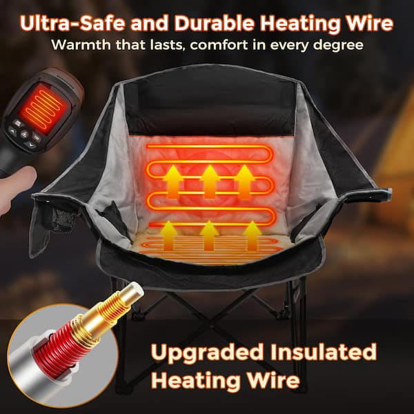 SEEUTEK Heated Camping Chair, Oversized Folding Chair with 3-Heat