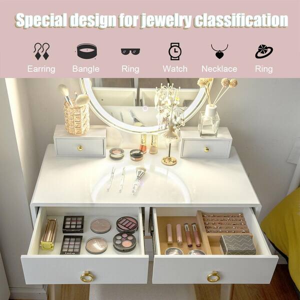 costway makeup vanity table set 3 color lighting dressing