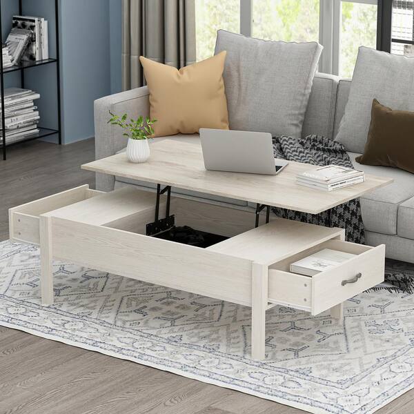 Fufu Gaga 47 2 In Natural Color Rectangle Mdf Wood Lift Top Coffee Table With Storage Shelf And Drawers Kf200176 01 Storage Shelf And 2 Drawers, Beach Reclaimed Oak Lift Top Coffee Table