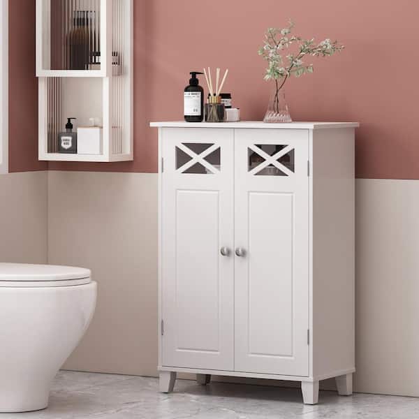 Tenleaf 23.60 in. W x 12.50 in. D x 34.75 in. H White MDF Freestanding Bathroom Linen Cabinet, Moisture-proof