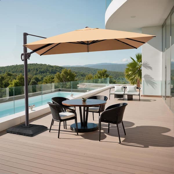 brown rectangle patio umbrella Ayge 15FT with Base,Large Outdoor Double-Sided Umbrella with Crank Handle, Market Umbrella for Poolside Garden Deck Backyard Beach Pools,Brown : Patio, Lawn & Garden The base is designed for convenience JOYESERY 10 ft. x 6.5