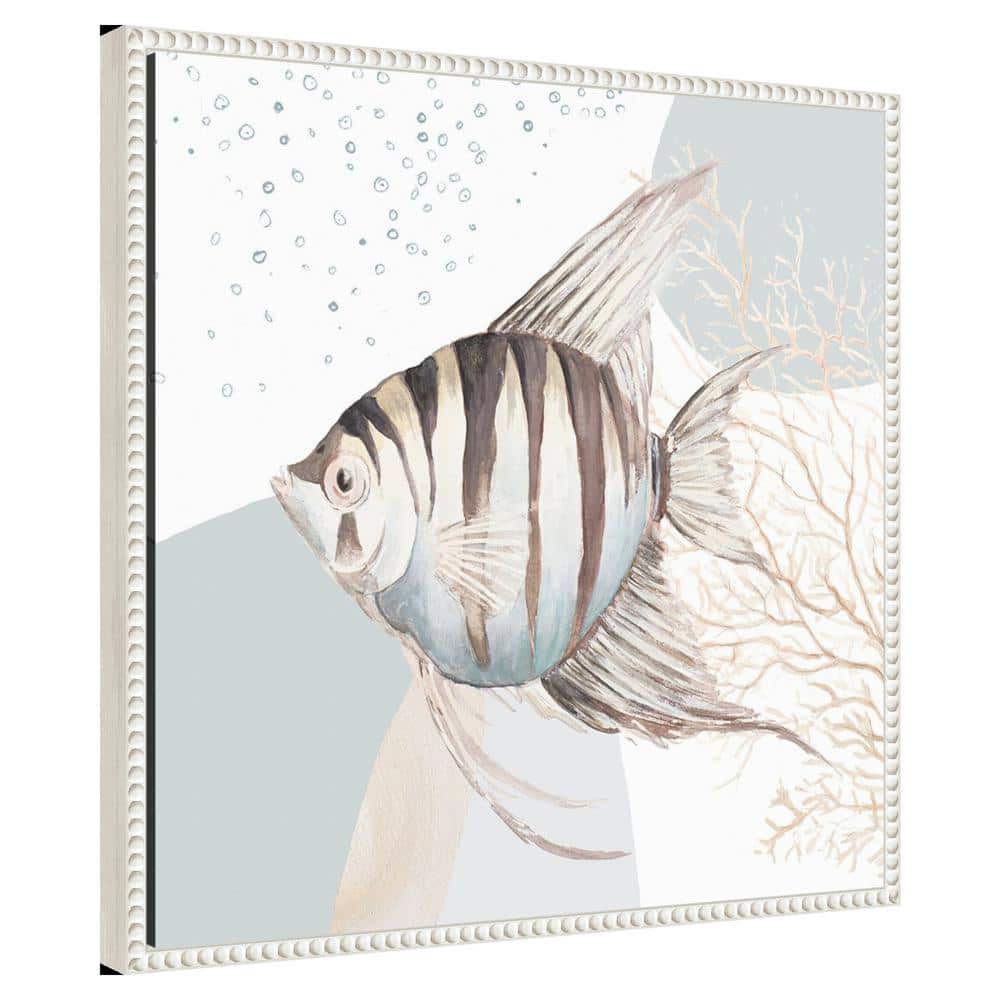 Ocean Oasis Bubbles Striped Fish Canvas Wall Art with White Frame