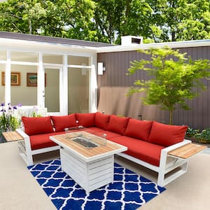 Denver 4-Piece Aluminum Outdoor Patio Sectional Set with Sunbrella Canvas Terracotta Cushions