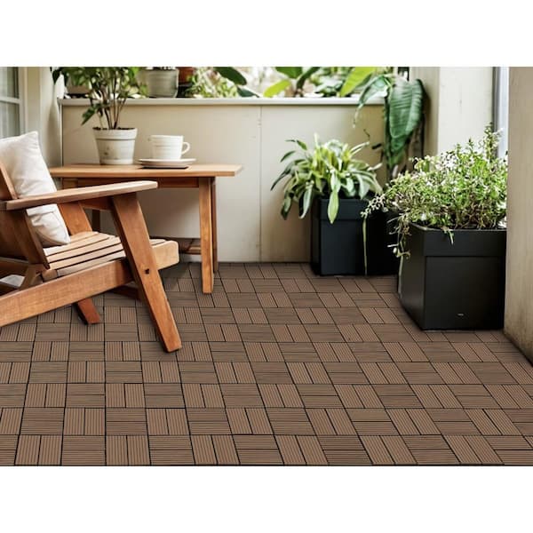 Tidoin Outdoor 1 ft. x 1 ft. Composite Deck Tile in Light Coffee(20 Per Box)