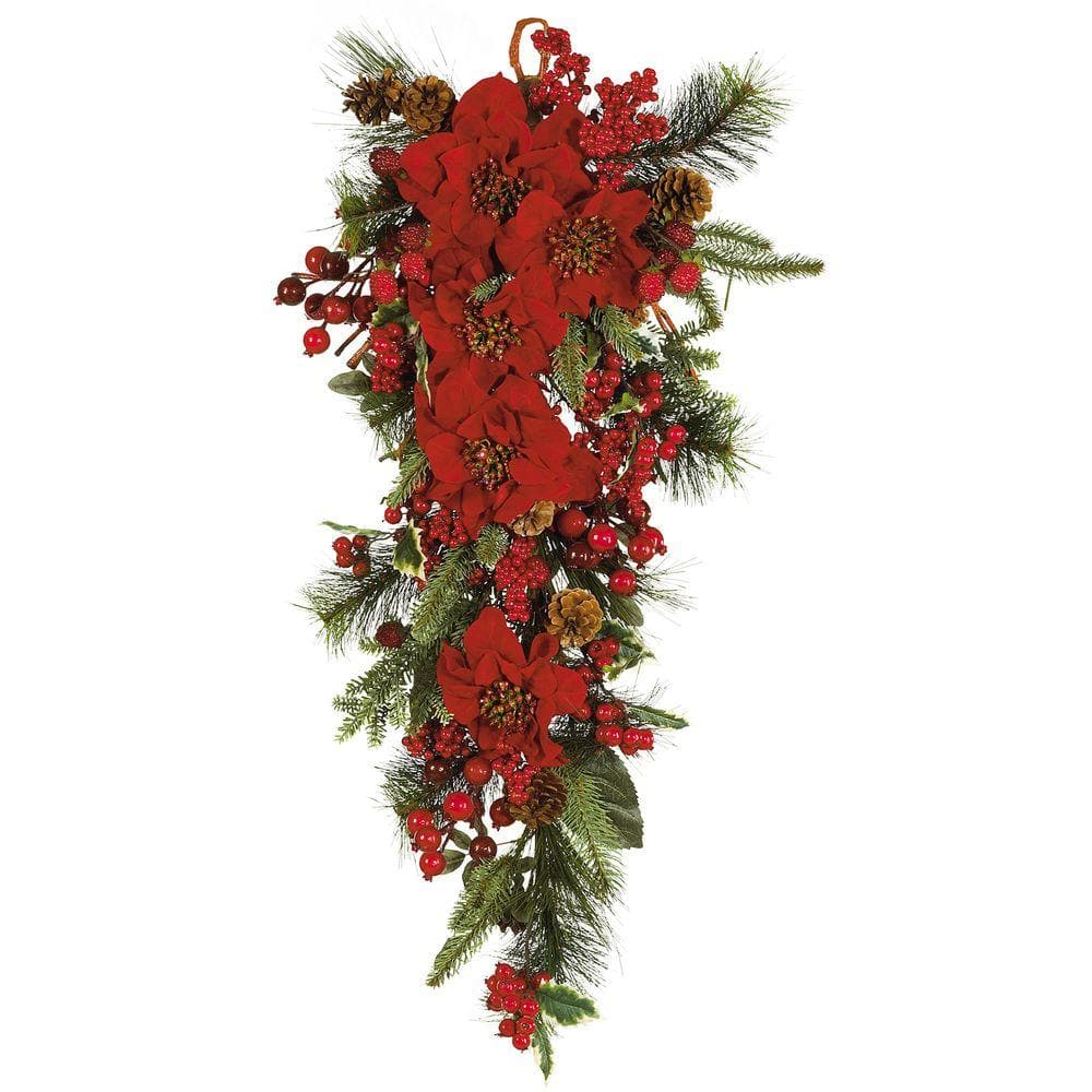 Nearly Natural 30 in. Tear Drop Artificial Poinsettia 4656 - The Home Depot