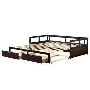 ANBAZAR Extendable Twin Espresso Daybed with Trundle Wood Daybed with ...