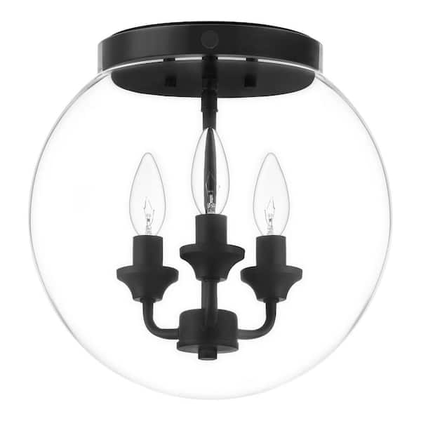 Home Decorators Collection Gardenbrook 12.25 in. 3-Light Matte Black Flush Mount with Clear Glass Shade