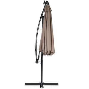 10 ft Steel Cantilever Patio Offset Umbrella with 32 Solar LED Light in Tan